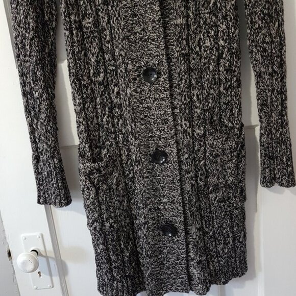 Tribal Button Front Long Sleeve Knit Cardigan Black White Sz M - Picture 3 of 14
